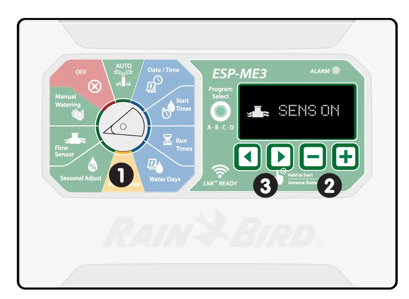 ESP-ME3 controller with annotations of 1, 3, 2