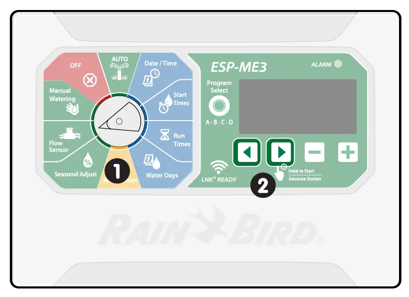 ESP-ME3 controller with annotations of 1 and 2